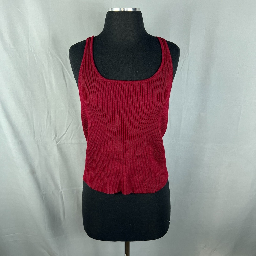 Haute Fox Tank Womens 3X Red Ribbed Knit Racerback Strap Scoop Neck Streetwear